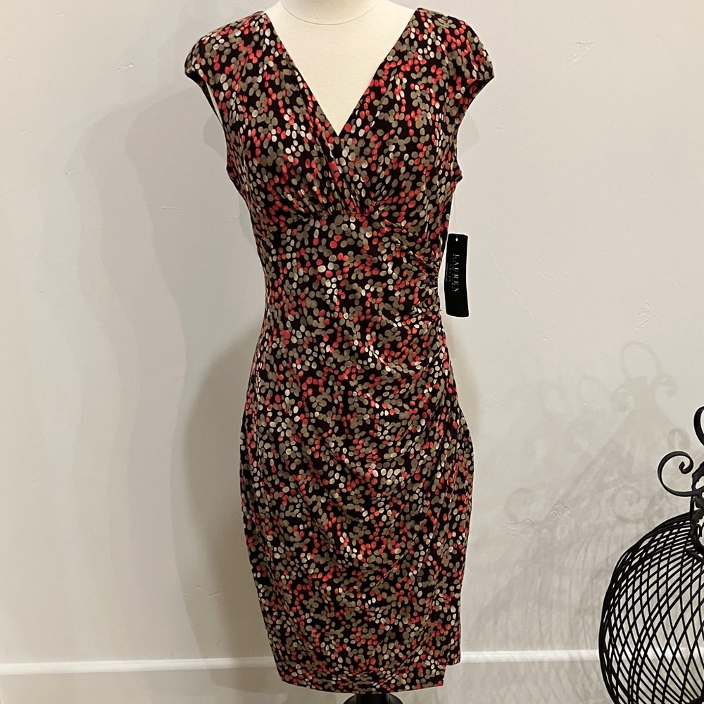 NWT Ralph Lauren Brown & Pink dot Dress well dressed glamorous style